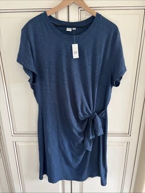 Gap Tie Side Tshirt Dress Beach Travel Swim Cover Up Night Sky Blue Womens XL
